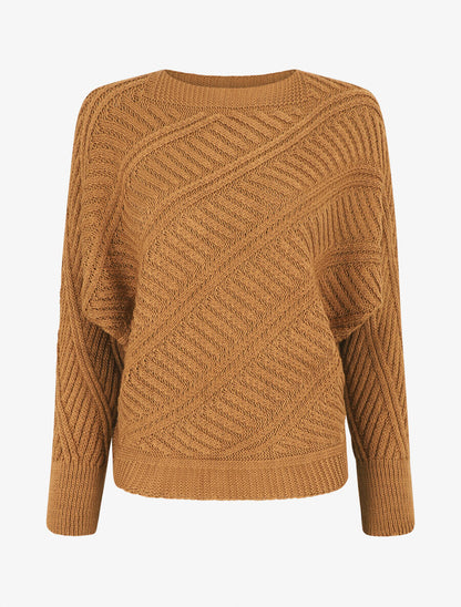 Pull droit uni à col bateau - Camel - 4