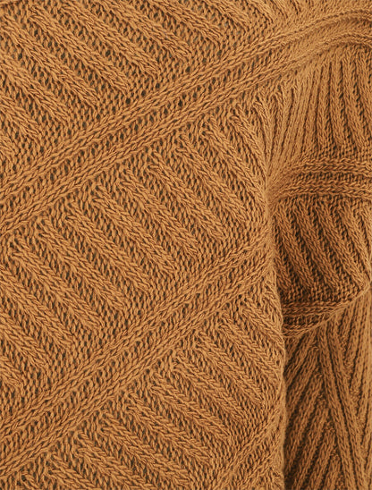 Pull droit uni à col bateau - Camel - 3