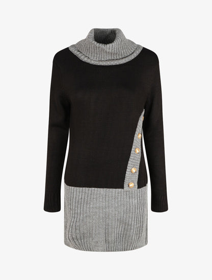 Robe pull col roulé à bouton - Gris - 4