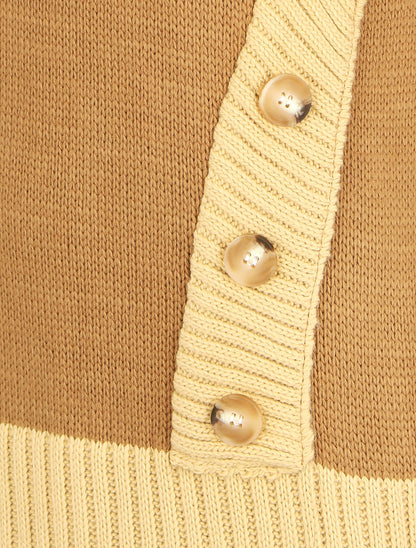 Robe pull col roulé à bouton - Camel - 3