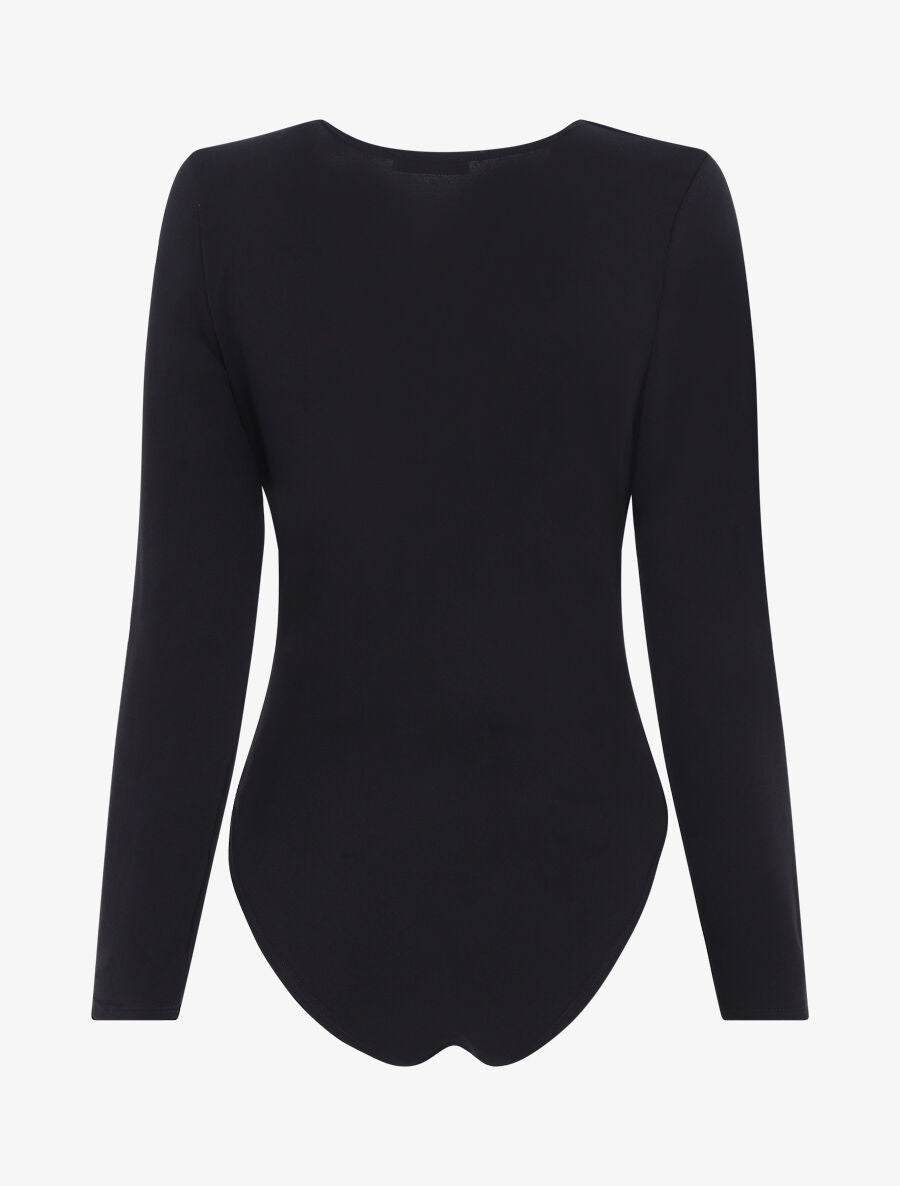 Body uni à col V drapé - Noir - 2