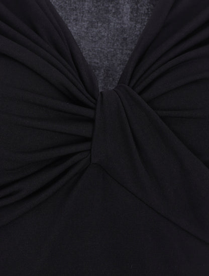 Body uni à col V drapé - Noir - 3