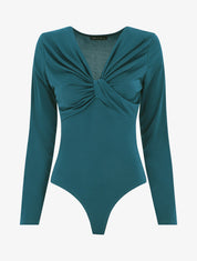 Body uni à col V drapé - Bleu canard - 6