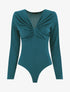 Body uni à col V drapé - Bleu canard - 6