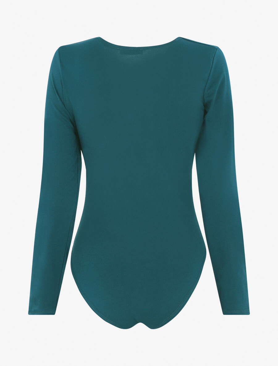 Body uni à col V drapé - Bleu canard - 2