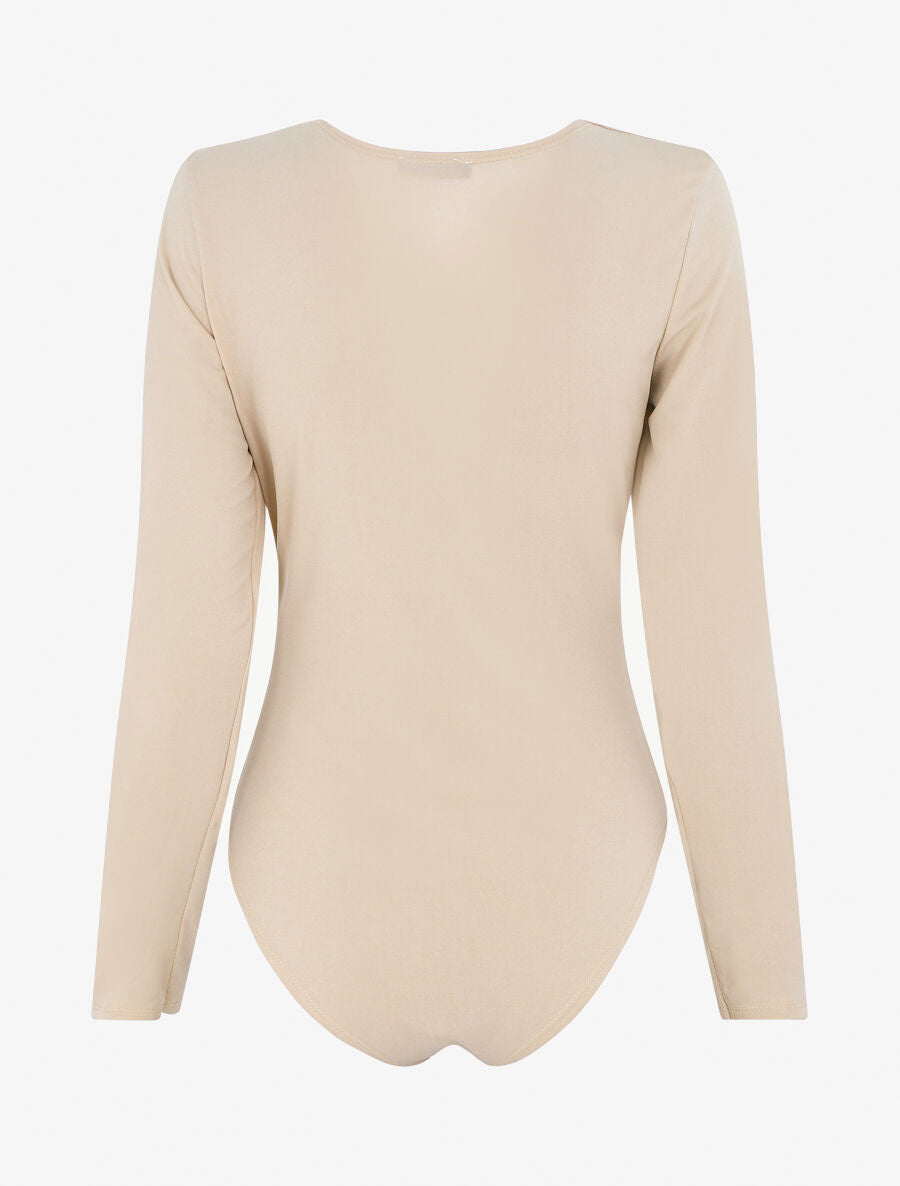 Body uni à col V drapé - Beige - 2