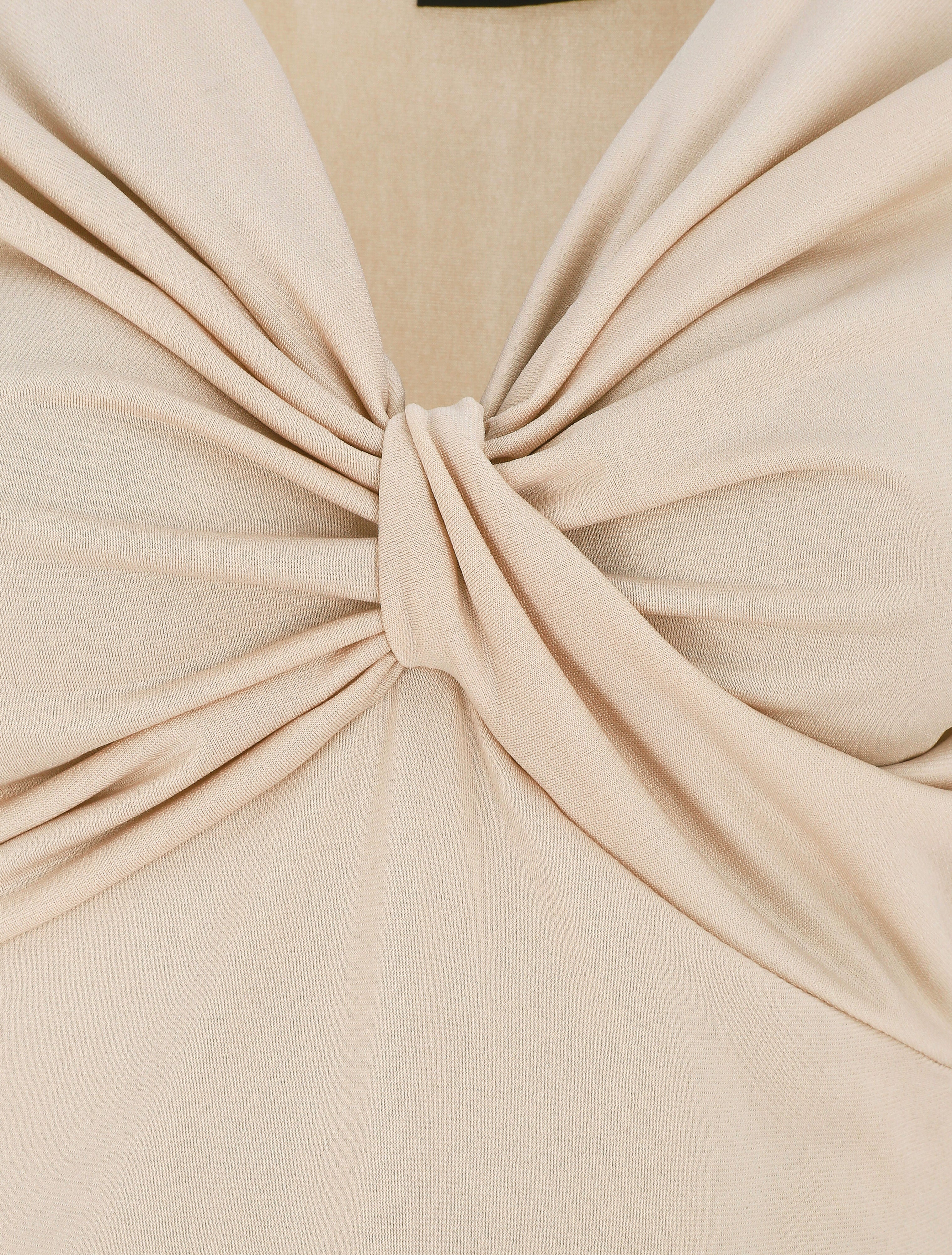Body uni à col V drapé - Beige - 3