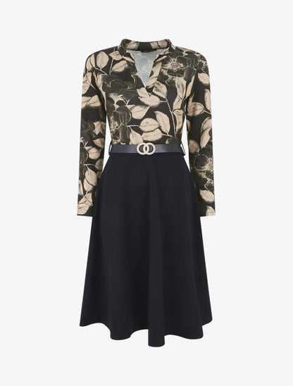 Robe bicolore imprimé feuillage - Beige - 6