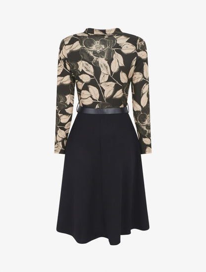 Robe bicolore imprimé feuillage - Beige - 2