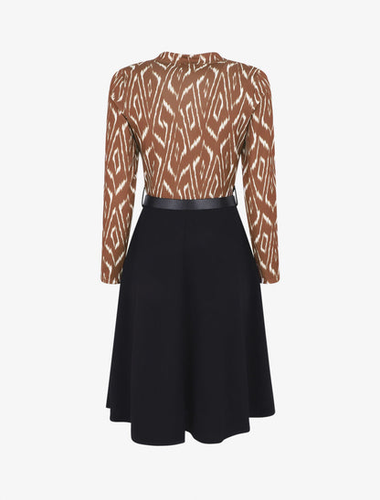 Robe bicolore imprimé abstrait - Camel - 2