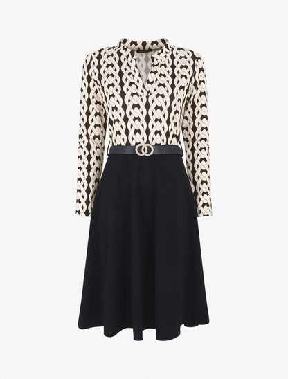 Robe bicolore imprimé graphique - Noir - 1