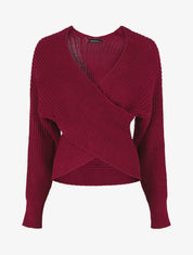 Pull croisé manches longues - Prune - 1