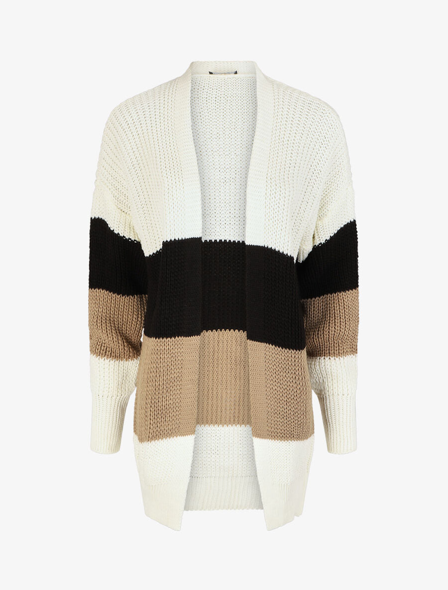 Gilet long et droit motif rayé - Blanc/noir - 1
