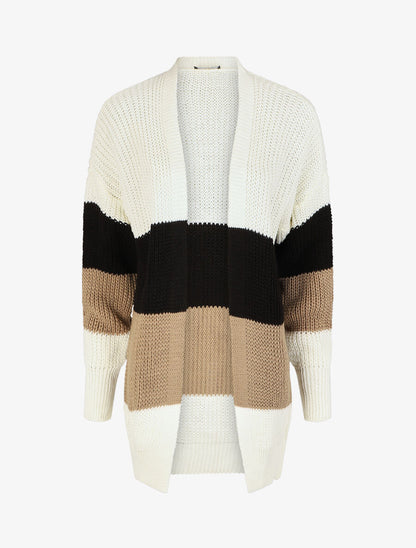 Gilet long et droit motif rayé - Blanc/noir - 1