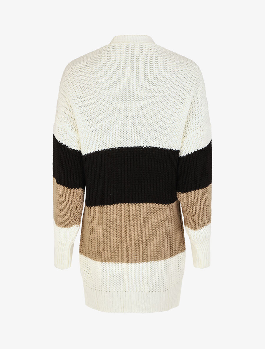 Gilet long et droit motif rayé - Blanc/noir - 2