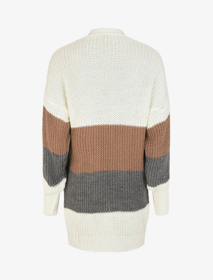 Gilet long et droit motif rayé - Blanc/gris - 2