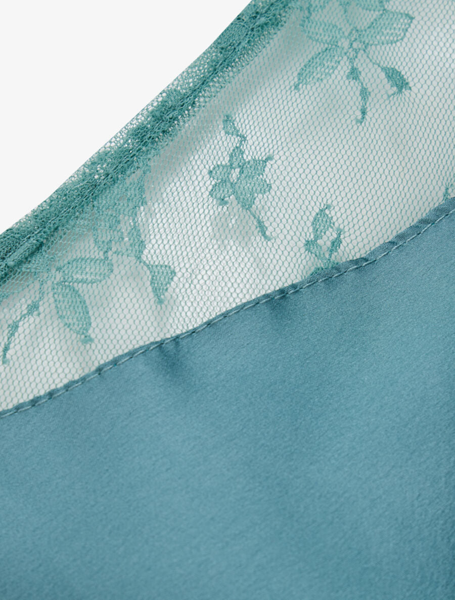 Top satiné à épaules en dentelle - Bleu clair - 3