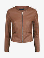 Veste droite zippée en simili - Camel - 4