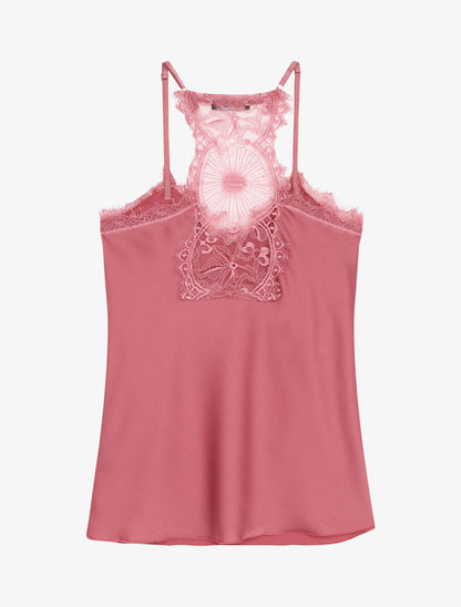 Caraco satiné à dos nageur en dentelle stylisée - Vieux rose - 2
