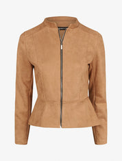 Veste droite zippée en suédine - Beige - 1