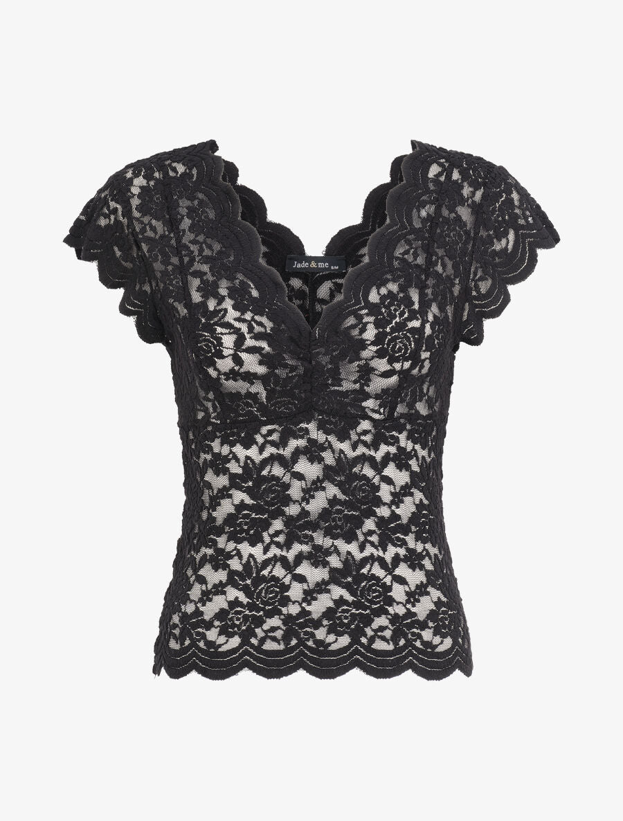 Top en dentelle transparent - Noir - 1