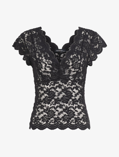 Top en dentelle transparent - Noir - 1