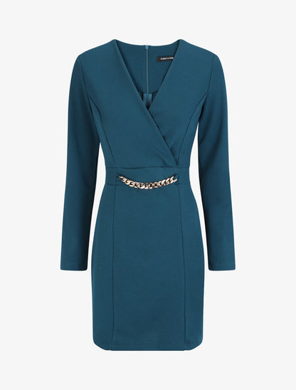 Robe courte ajustée à chaîne - Bleu canard - 1