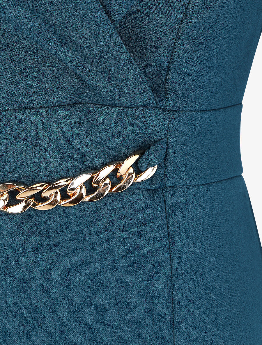Robe courte ajustée à chaîne - Bleu canard - 3