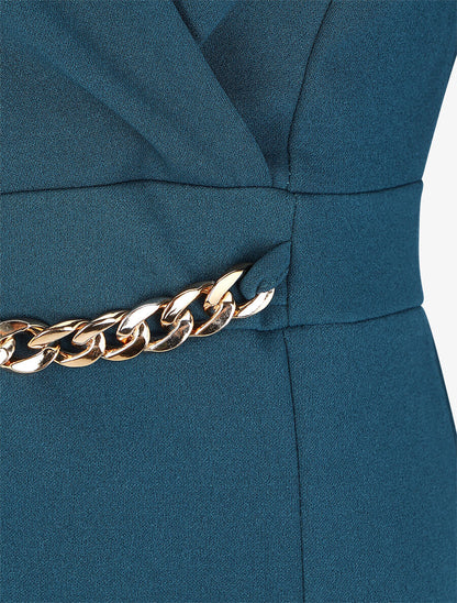 Robe courte ajustée à chaîne - Bleu canard - 3
