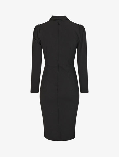 Robe courte drapée à manches longues - Noir - 2