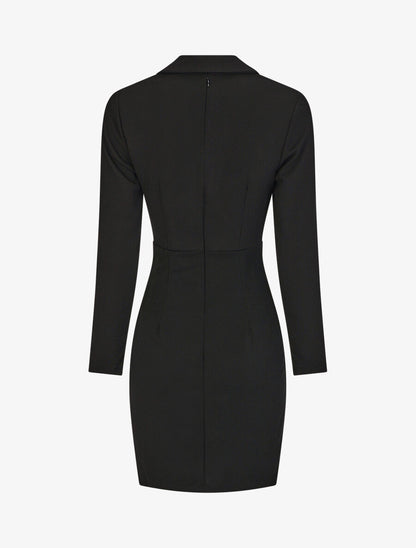 Robe courte col cache-coeur boutonné - Noir - 2