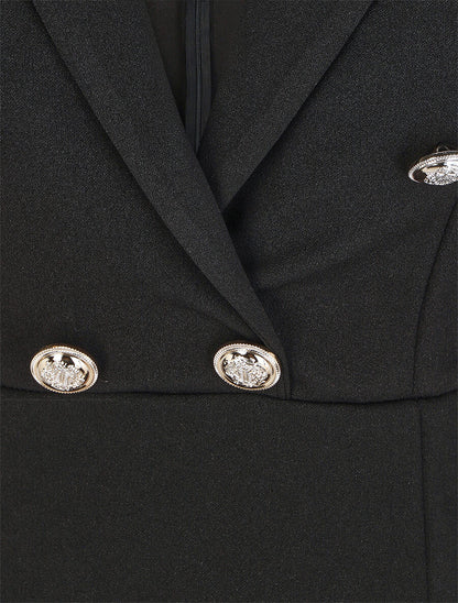 Robe courte col cache-coeur boutonné - Noir - 3