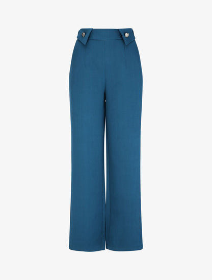 Pantalon droit uni taille haute - Bleu canard - 1