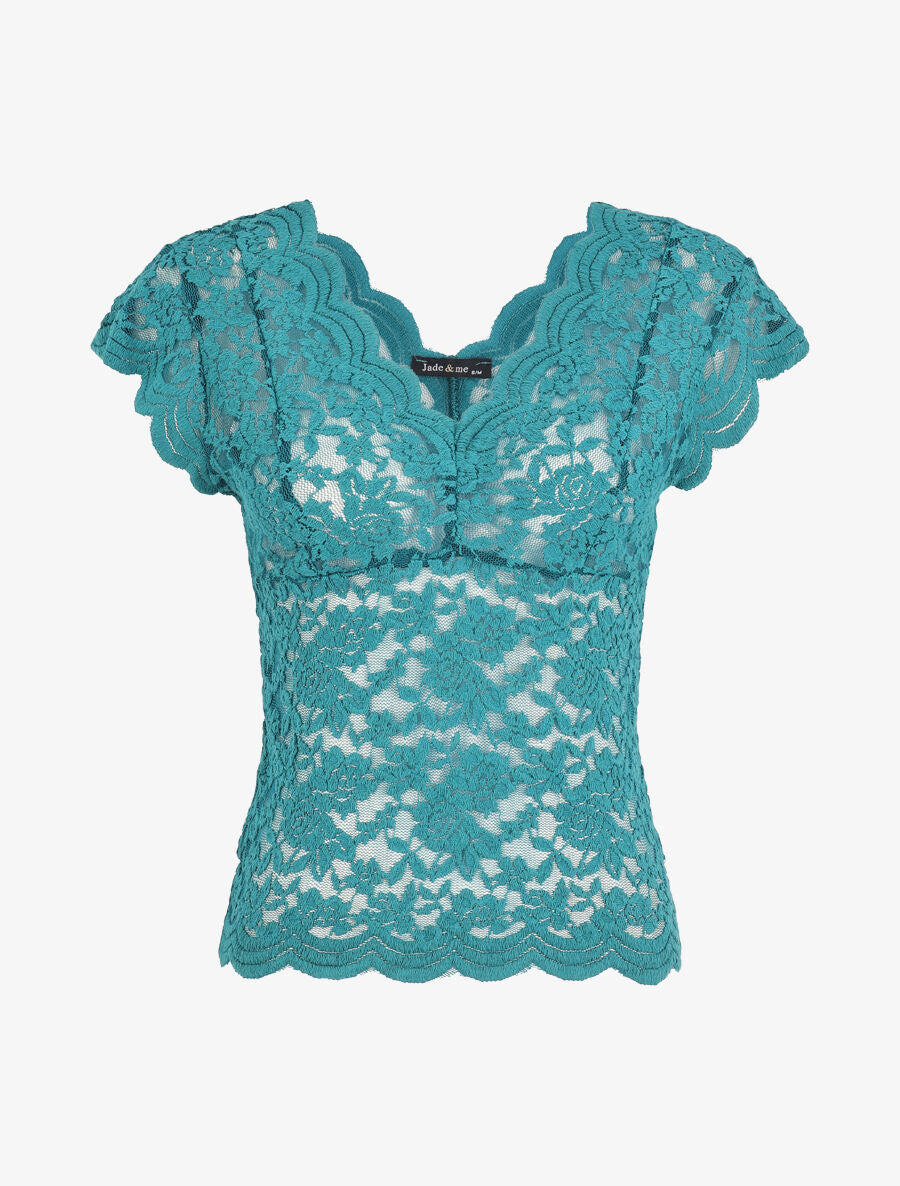 Top en dentelle transparent - Bleu canard - 4