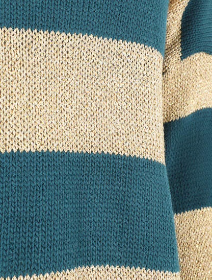 Pull oversize rayé et irisé - Bleu canard - 3