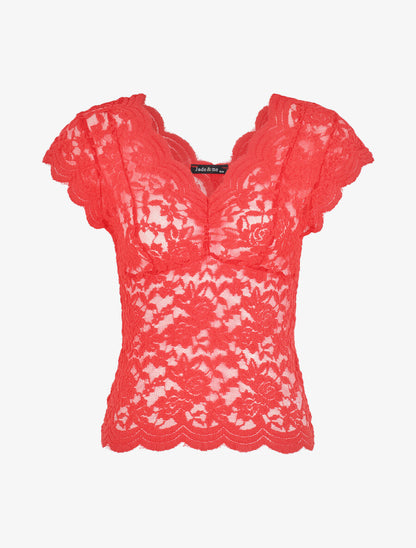 Top en dentelle transparent - Rouge - 4