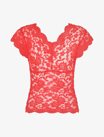 Top en dentelle transparent - Rouge - 2