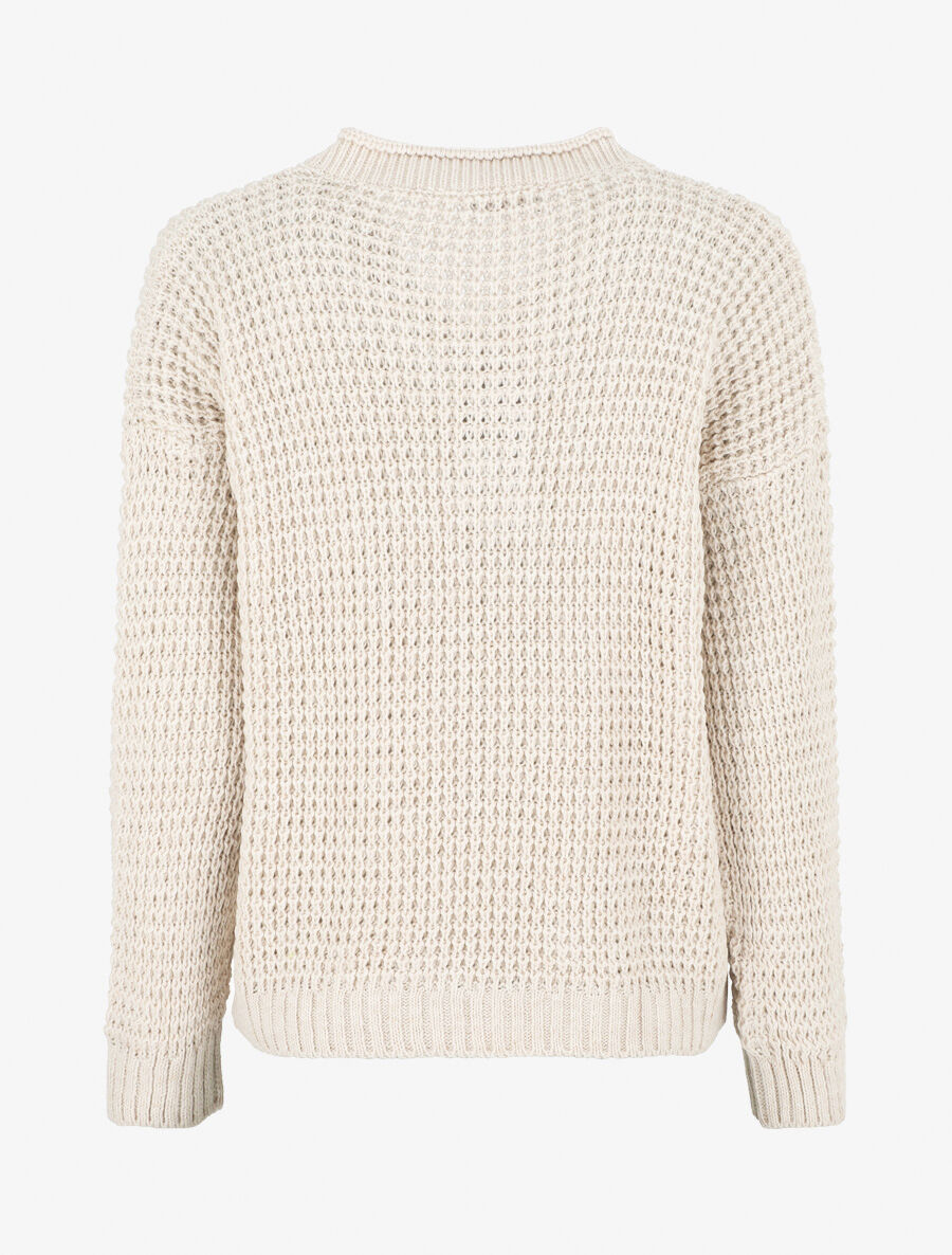 Pull droit uni col V boutonné - Beige - 2