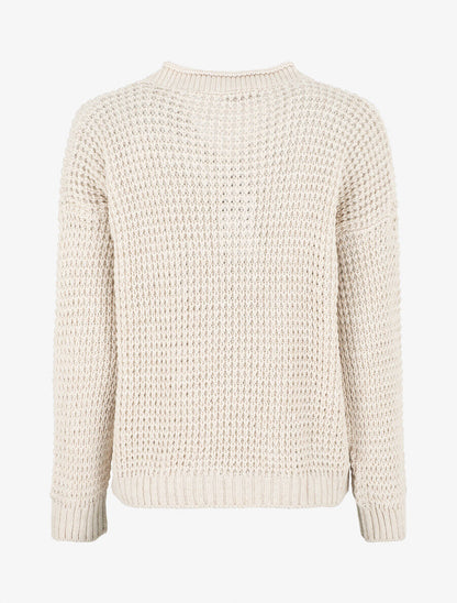 Pull droit uni col V boutonné - Beige - 2