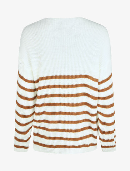 Pull marinière droit motif coeur - Camel - 4