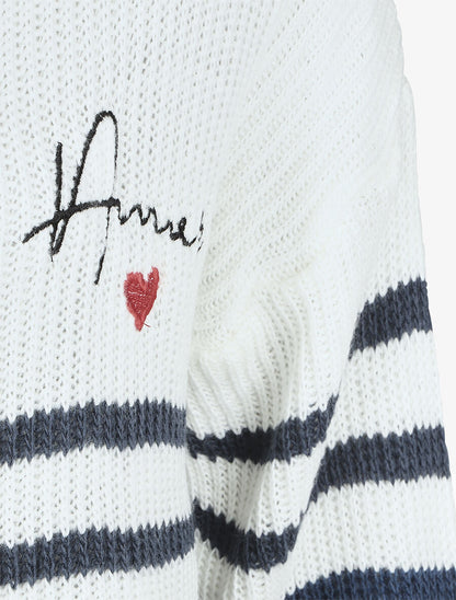 Pull marinière droit motif coeur - Bleu - 3