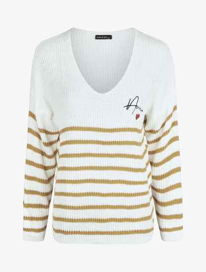 Pull marinière droit motif coeur - Moutarde - 4