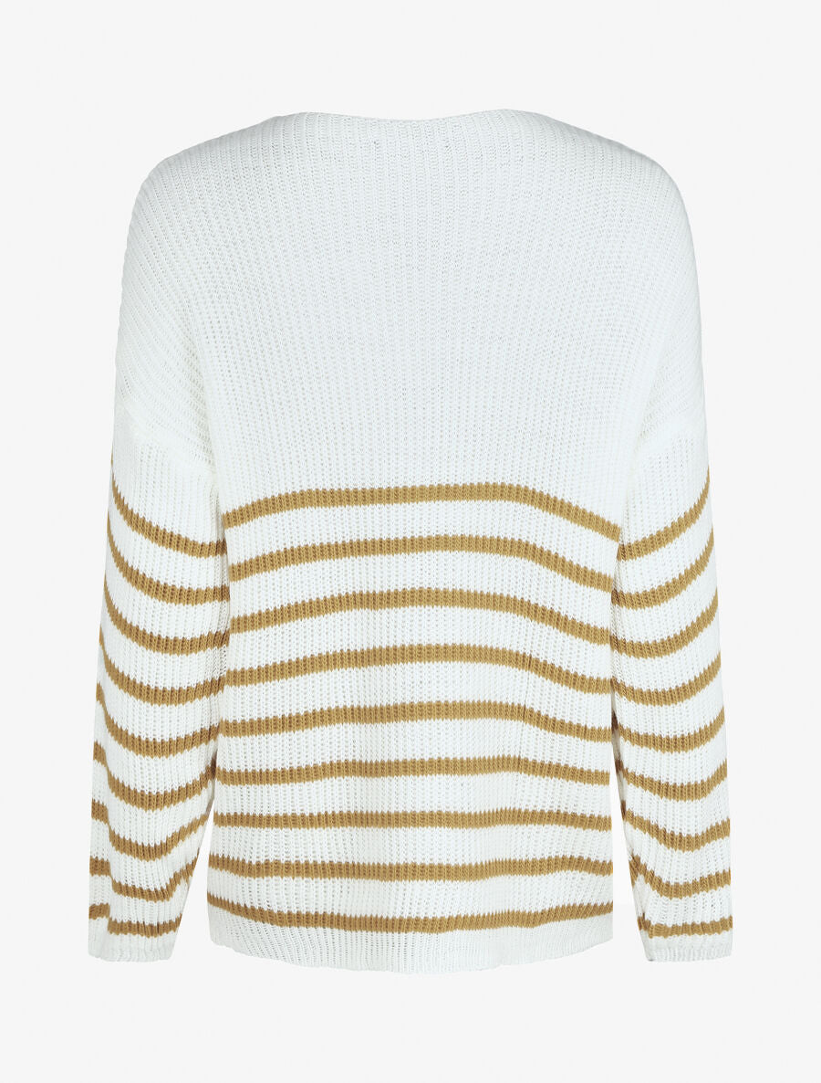 Pull marinière droit motif coeur - Moutarde - 2
