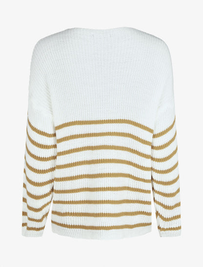 Pull marinière droit motif coeur - Moutarde - 2