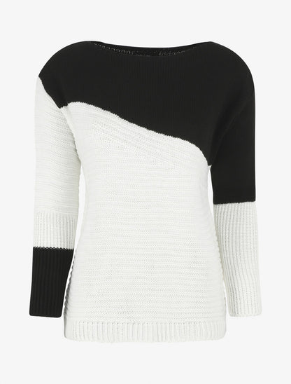 Pull droit texturé col bateau - Noir - 1
