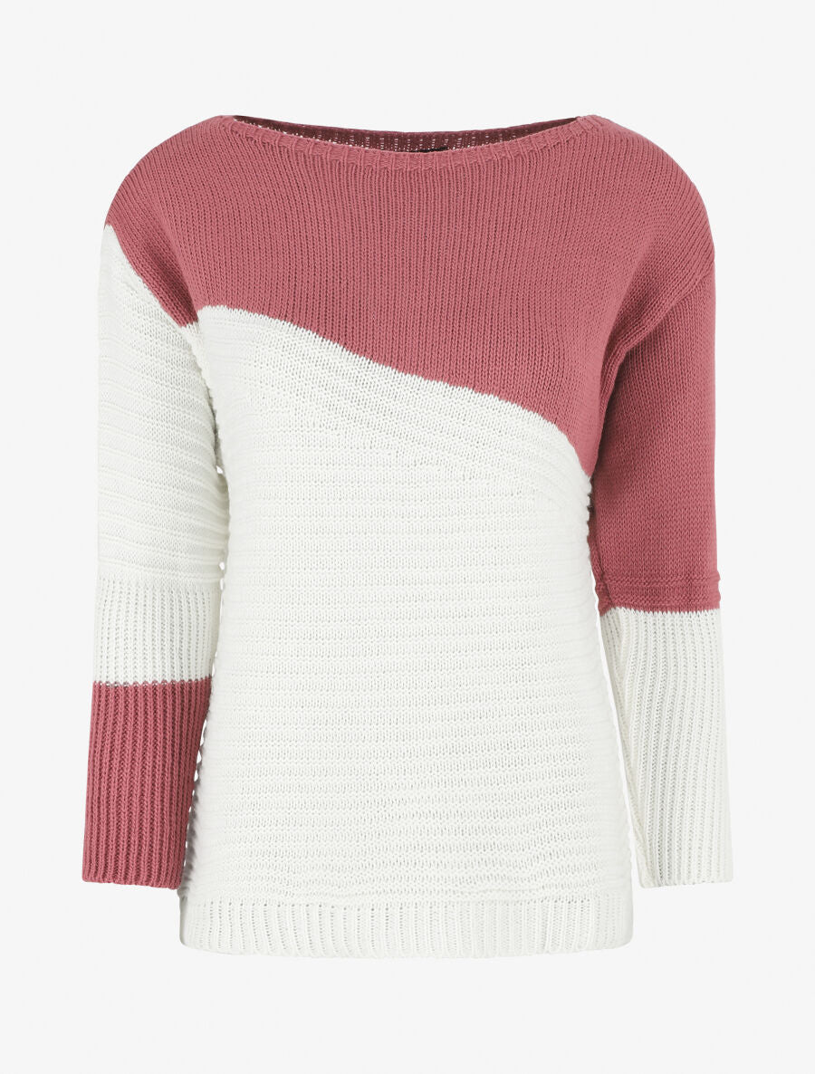 Pull droit texturé col bateau - Rose - 7