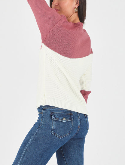 Pull droit texturé col bateau - Rose - 6