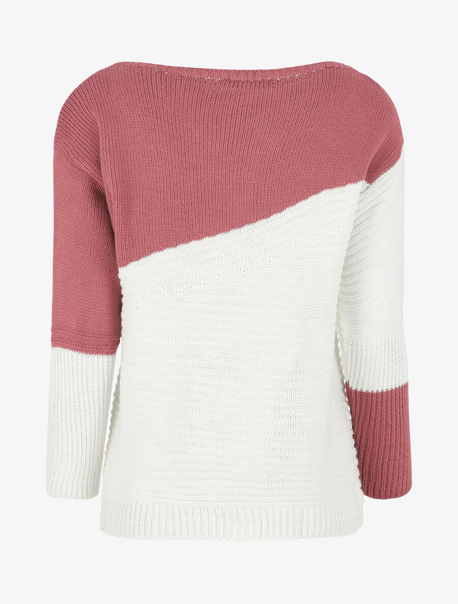 Pull droit texturé col bateau - Rose - 2