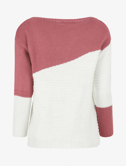 Pull droit texturé col bateau - Rose - 2