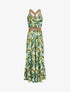 Robe longue coupe patineuse imprimé tropical à bretelles en simili - Blanc - 5